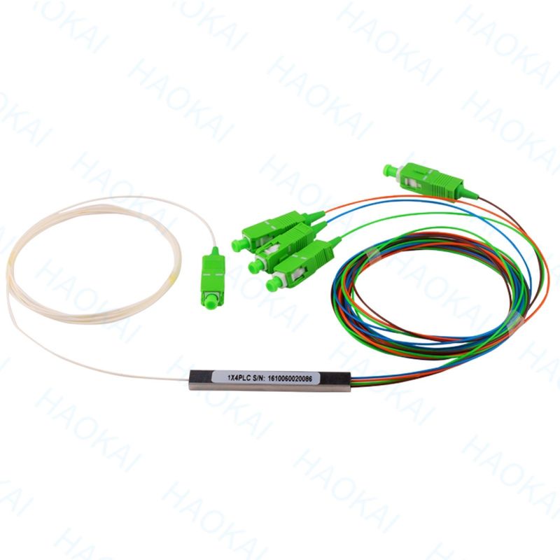1x2 SC APC Fiber Optic PLC Splitter FTTH الأنابيب الفولاذية المصغرة بدون موصل