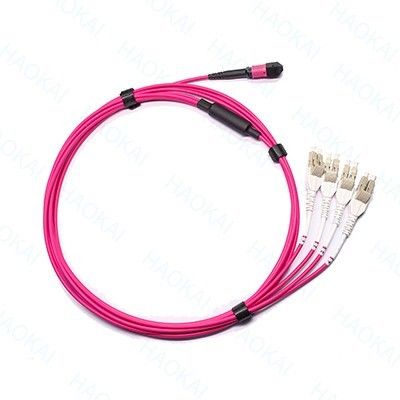 12core OM4 MPO Fan Out Optical Patch Cord LC كابلات التصحيح الضوئي بالألياف